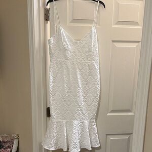 Fashion Nova White Textured Midi Dress